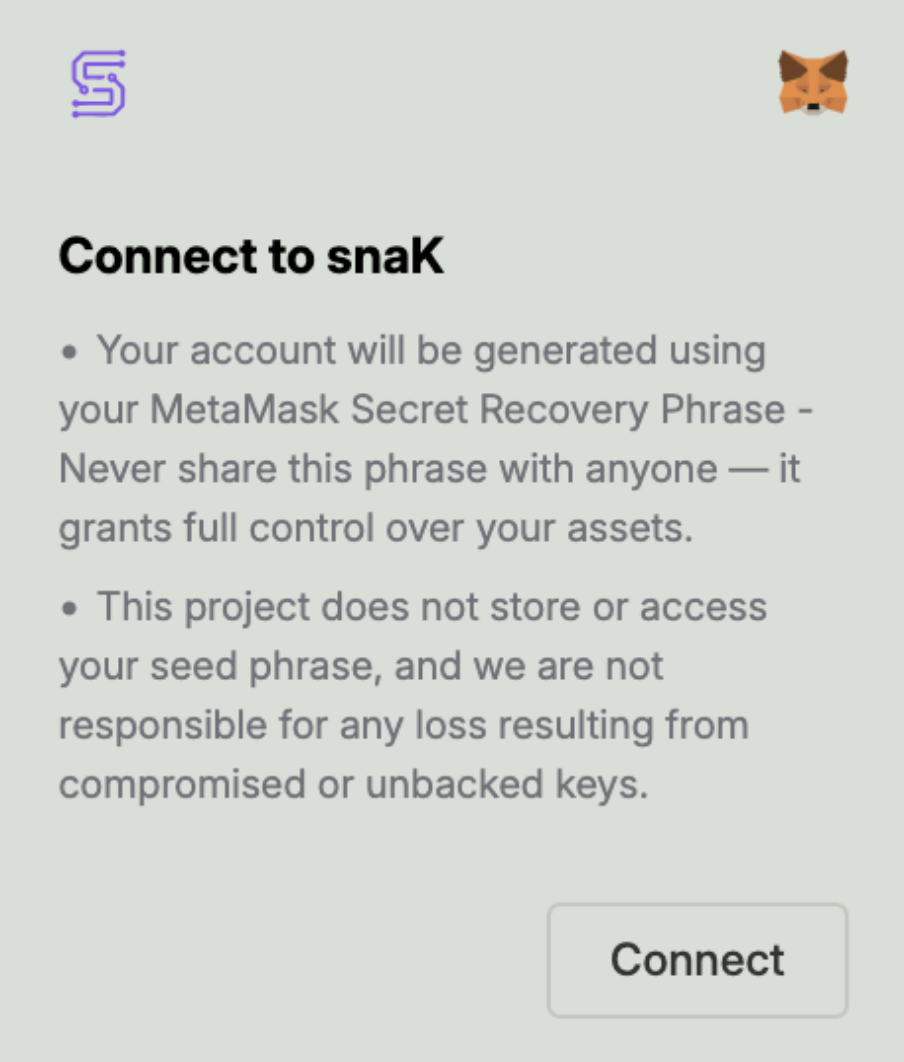 Connect to snaK via MetaMask